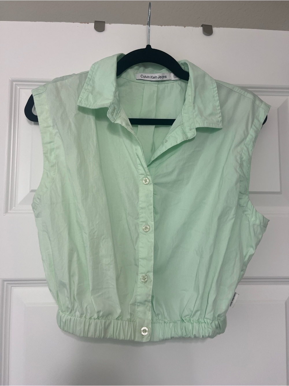 Calvin Klein Jeans Light Green Sleeveless Button-Down Shirt
